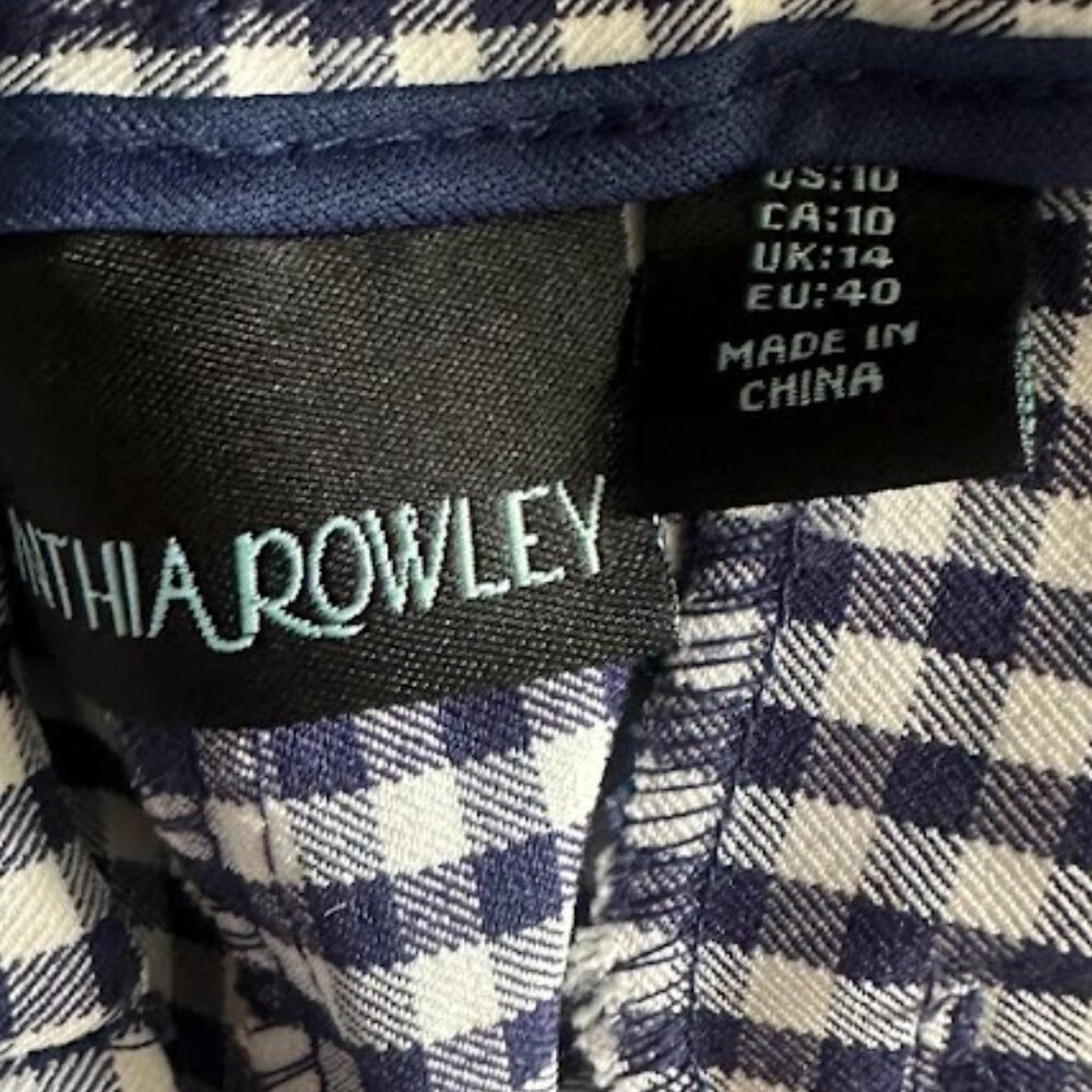 Cynthia Rowley Navy Blue & White Check Pants Size 10 - Picture 2 of 3